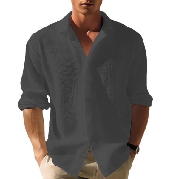 Men's Lapel Long Sleeve Shirt Fashion Solid Single Breasted Tops Fall Spring Clothing - Image 8