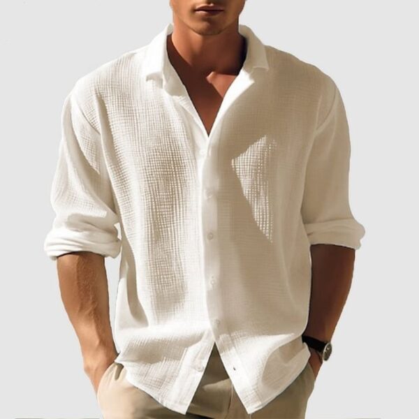 Men's Lapel Long Sleeve Shirt Fashion Solid Single Breasted Tops Fall Spring Clothing - Image 6