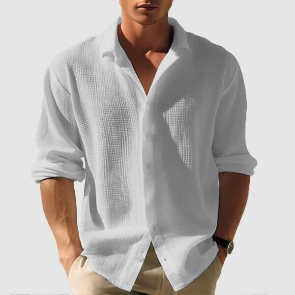 Men's Lapel Long Sleeve Shirt Fashion Solid Single Breasted Tops Fall Spring Clothing - Image 2